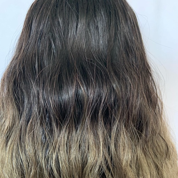 Effortless Style 22” Ombre Golden Brown/Black Synthetic Wig with Bangs - Picture 7 of 10